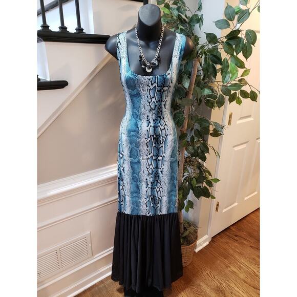 Good Time Long Maxi Dress Womens S Multi Snakeskin Print Scoop Neck Peplum Hem S - Picture 8 of 12